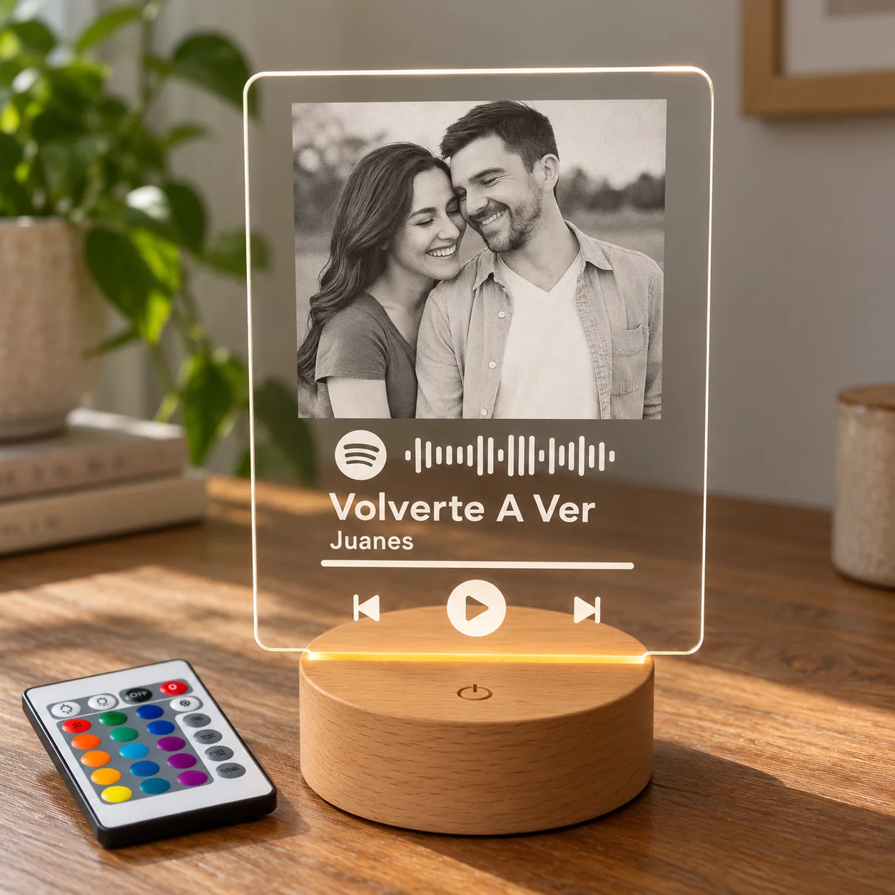 Tablero acrílico personalizado con foto y canción, con luz LED
