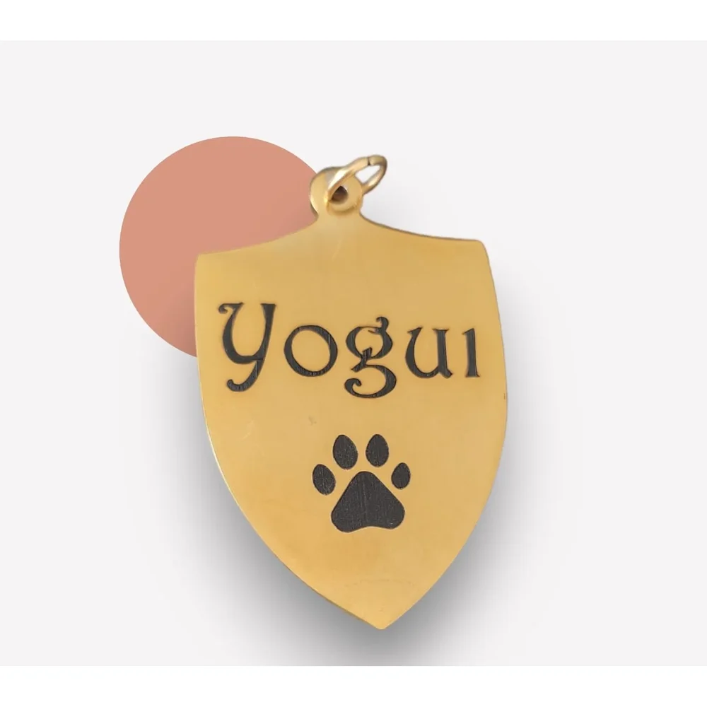 Placa de identificación para perros en forma de escudo, acero inoxidable