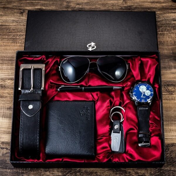 Kit Hombre Reloj + Billetera + Cinturón + Bolígrafo + Llavero + Gafas Black