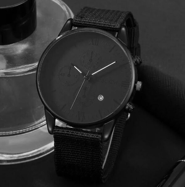 Kit de Reloj Pulso en Cuero y Billetera para Hombres En Negro - Image 2