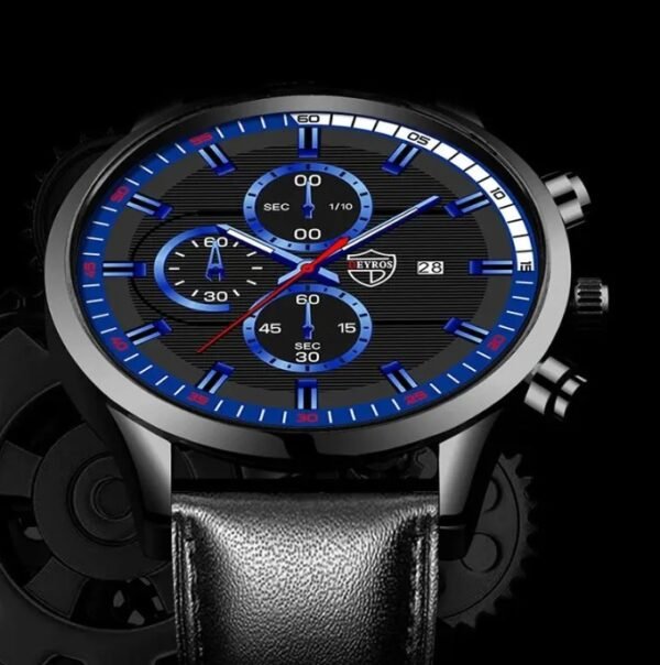 Kit de Reloj Pulso en Cuero y Billetera para Hombres Esfera Azul - Image 4