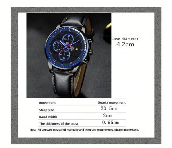 Kit de Reloj Pulso en Cuero y Billetera para Hombres Esfera Azul - Image 2